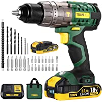 Taladro Atornillador 18V- TECCPO Taladro Percutor- 60 Nm- 30min Cargador Rápido- 2x 2000mAh Baterías Litio 18V- 21+3…